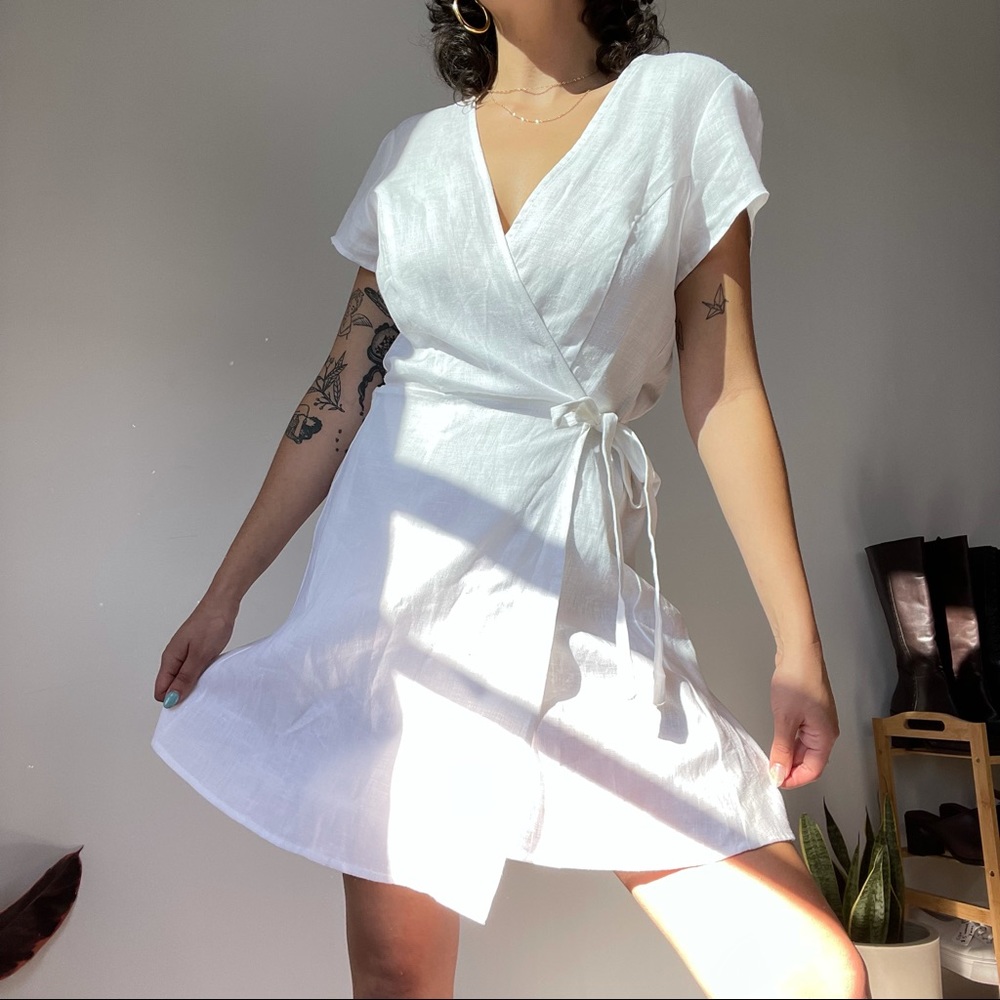 ✿ whimsy + row white linen wrap midi dress ✿